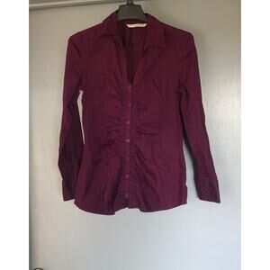 Fred David Purple Button Down Long Sleeve Blouse Small gathered front